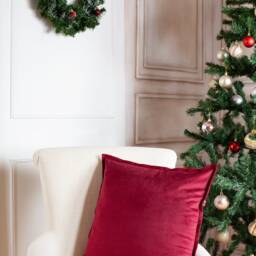 Burgundy Velvet Pillow Cover, Gray Cushion Cover - thumbnail 2