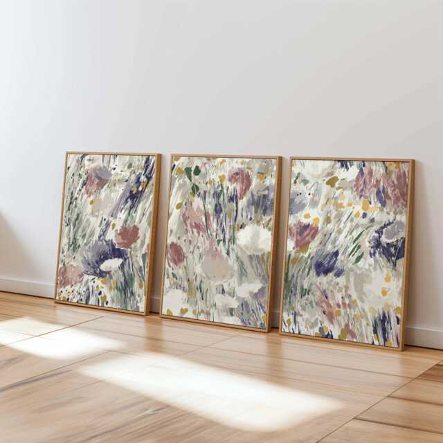 Abstract Floral Wall Art Set Of 3, Brushstroke Flower Prints, Modern Impressionist Botanical Posters For Living Room Or Bedroom Decor - image 1