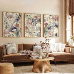 Abstract Floral Wall Art Set Of 3, Brushstroke Flower Prints, Modern Impressionist Botanical Posters For Living Room Or Bedroom Decor - thumbnail 3