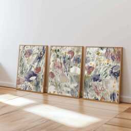 Abstract Floral Wall Art Set Of 3, Brushstroke Flower Prints, Modern Impressionist Botanical Posters For Living Room Or Bedroom Decor - thumbnail 1