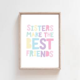 Set Of 3 Sister Prints, Girls Bedroom Nursery Print, Rainbow Wall Art, Playroom Pastel, Art - thumbnail 3