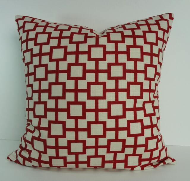 Crimson Red Geometric Pillow Cover Robert Allen Linen, 18x18 - image 1