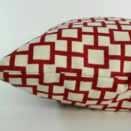 Crimson Red Geometric Pillow Cover Robert Allen Linen, 18x18 - thumbnail 2