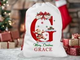 Santa Sack For Kids & Children Add Name Initial - Personalised Christmas Present Bag Custom Xmas Stocking Gifts