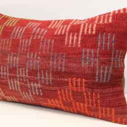 Turkish Kilim Pillow Cover 16x24, Handmade Wool Lumbar Cushion - thumbnail 3