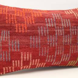 Turkish Kilim Pillow Cover 16x24, Handmade Wool Lumbar Cushion - thumbnail 2