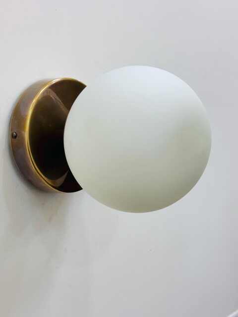 Mid Century Brass Wall Sconce - 1950S Raw Globe Vanity Light Fixture Minimalist Lamp Vintage Style Lighting - image 1