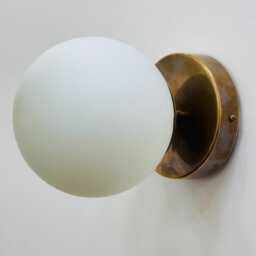 Mid Century Brass Wall Sconce - 1950S Raw Globe Vanity Light Fixture Minimalist Lamp Vintage Style Lighting - thumbnail 2