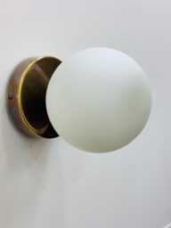 Mid Century Brass Wall Sconce - 1950S Raw Globe Vanity Light Fixture Minimalist Lamp Vintage Style Lighting - thumbnail 1