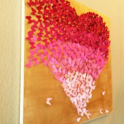 Butterfly Heart Canvas Art, Red Pink Ombre, Gold Nursery Decor - thumbnail 3