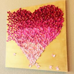 Butterfly Heart Canvas Art, Red Pink Ombre, Gold Nursery Decor - thumbnail 2