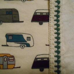 Flannel Baby Blanket/Throw With Vintage Trailers Print & Crocheted Edges - thumbnail 3