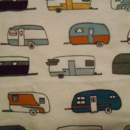 Flannel Baby Blanket/Throw With Vintage Trailers Print & Crocheted Edges - thumbnail 2