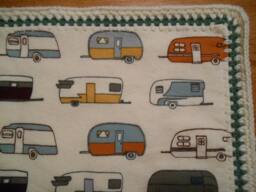 Flannel Baby Blanket/Throw With Vintage Trailers Print & Crocheted Edges