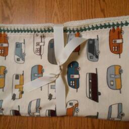 Flannel Baby Blanket/Throw With Vintage Trailers Print & Crocheted Edges - thumbnail 4