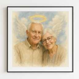 Angel Tribute Portrait - Custom Memorial Illustration From Photo - thumbnail 1