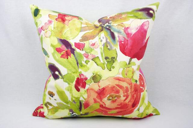 Watercolor Floral Pillow Cover - Pink, Orange, Green, Purple, Blue, 18 in X Shown, Cotton Stain Resistant, Throw Cover - image 1