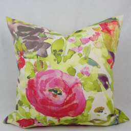 Watercolor Floral Pillow Cover - Pink, Orange, Green, Purple, Blue, 18 in X Shown, Cotton Stain Resistant, Throw Cover - thumbnail 2