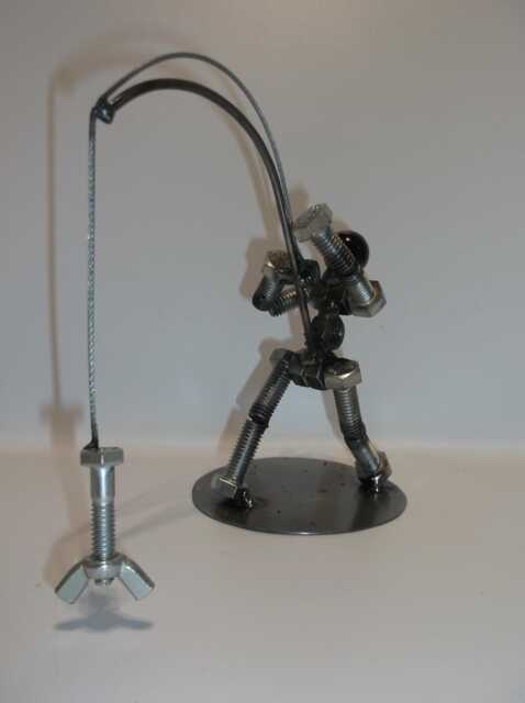 Fisherman, Angler, Metal Bolt Figurine, Upcycled Art - image 1