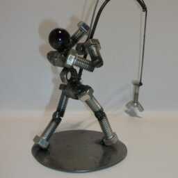 Fisherman, Angler, Metal Bolt Figurine, Upcycled Art - thumbnail 4