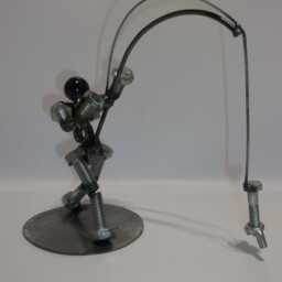 Fisherman, Angler, Metal Bolt Figurine, Upcycled Art - thumbnail 2