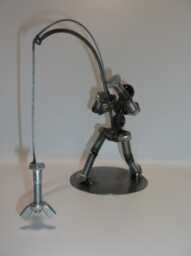 Fisherman, Angler, Metal Bolt Figurine, Upcycled Art - thumbnail 1
