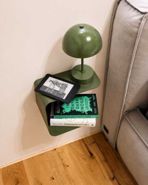 Dark Green Floating Nightstand Wave, Modern Matte Wall Shelf, Colorful Boho Bedside Table, Wall Mounted Side Metal - image 1