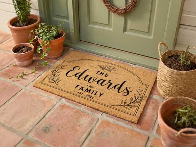 Family Est Year Doormat - Botanical Arch Border Date - Personalised Established Mat Anniversary Gift - image 1