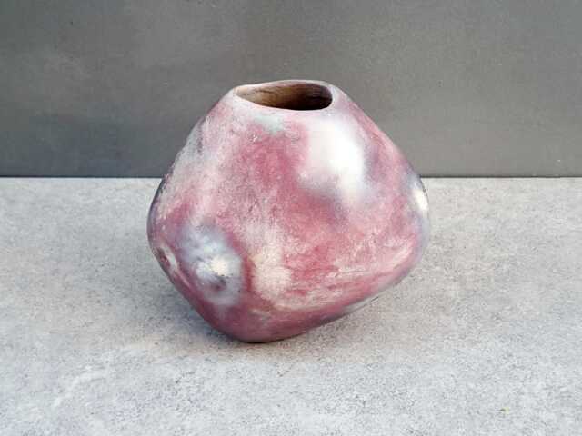 Smoke Fired Ceramic Vase, Unusual Shape, Deep Red, Purple, Gray Colors, Ancient Look, Home Decoration, Handmade Gift - image 1