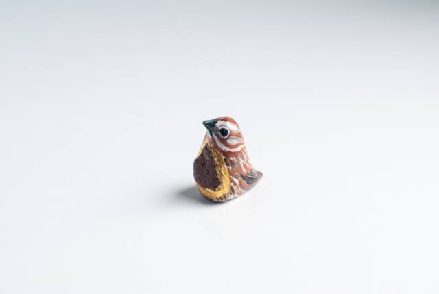 Song Sparrow With Crystal Figurine - Bird Talisman Petrified Wood - image 1