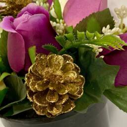 Purple & White Silk Rose Arrangement Gold Cones, Grave/Table Decor - thumbnail 3