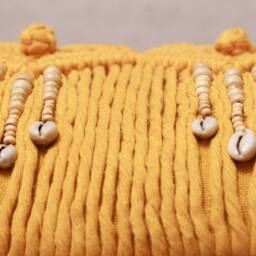 Mustard Macrame Lumbar Pillow Cover, Handmade Boho Cotton Cushion With Wooden Beads, 12x24 Throw - thumbnail 4