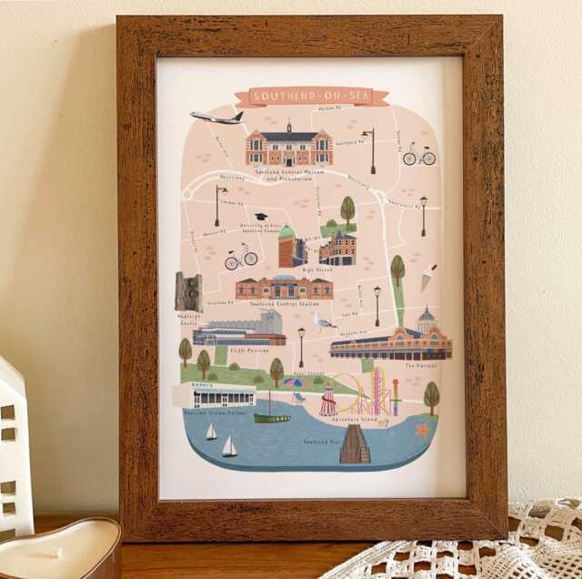 Southend-On-Sea Map Print, Illustrated Of Southend On Sea, Poster, Wall Art, Essex Gift, Leigh Sea - image 1