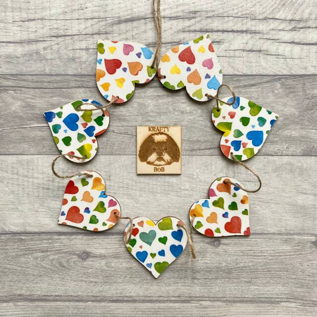 Rainbow Bunting, Wooden Heart Garland For Wedding, Colourful Pride Wall Decoration, Gifts - image 1