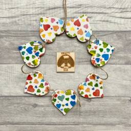 Rainbow Bunting, Wooden Heart Garland For Wedding, Colourful Pride Wall Decoration, Gifts - thumbnail 1