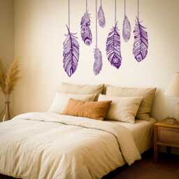 Boho Feather Wall Decal - Tribal Ethnic Vinyl Sticker Bohemian Art For Bedroom, Nursery Or Living Room Decor 1484Dz - thumbnail 4