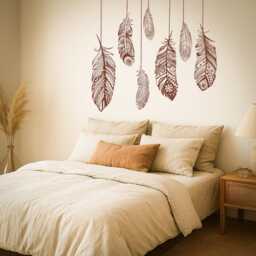 Boho Feather Wall Decal - Tribal Ethnic Vinyl Sticker Bohemian Art For Bedroom, Nursery Or Living Room Decor 1484Dz - thumbnail 2