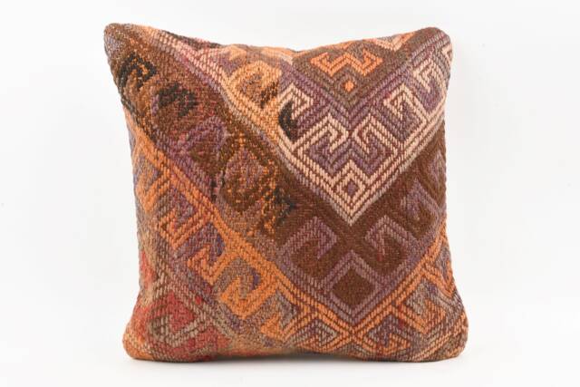 Handmade Turkish Kilim Pillow Embroidered Wool Cushion Cover - 18''x18'' - image 1