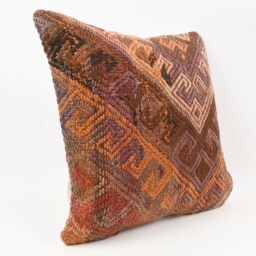 Handmade Turkish Kilim Pillow Embroidered Wool Cushion Cover - 18''x18'' - thumbnail 3