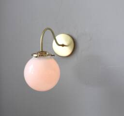 Wall Sconce Lamp, Brass Gooseneck Mounted Lighting Fixture, Frosted White Glass Bubble Globe Shade, Modern By Bootsngus