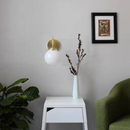 Wall Sconce Lamp, Brass Gooseneck Mounted Lighting Fixture, Frosted White Glass Bubble Globe Shade, Modern By Bootsngus - thumbnail 3