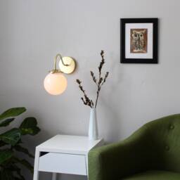 Wall Sconce Lamp, Brass Gooseneck Mounted Lighting Fixture, Frosted White Glass Bubble Globe Shade, Modern By Bootsngus - thumbnail 2