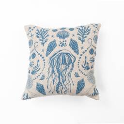 Coastal Print Linen Throw Pillow Cover - Handwoven Accent Decorative Pillowcase Set 16x16 For Couch Sage Ochre Brick Red Blue - thumbnail 2