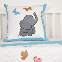Butterfly Baby Blanket, Turquoise Blue, Gold, Salmon Pink Crib Bedding, Elephant Quilt, Safari Nursery - thumbnail 2