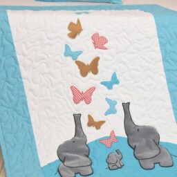 Butterfly Baby Blanket, Turquoise Blue, Gold, Salmon Pink Crib Bedding, Elephant Quilt, Safari Nursery - thumbnail 3