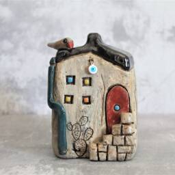 Ceramic House Sculpture, Mediterranean Decor, Unique Housewarming Gift - thumbnail 2