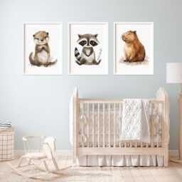 Raccoon, Capybara, Otter Prints Animal Nursery Decor Set - thumbnail 3