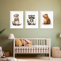 Raccoon, Capybara, Otter Prints Animal Nursery Decor Set - thumbnail 2