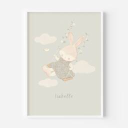 Personalized Bunny Nursery Print - Girl's Room Pastel Wall Art - thumbnail 2