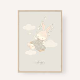 Personalized Bunny Nursery Print - Girl's Room Pastel Wall Art - thumbnail 4